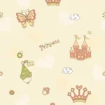 Pink Princess Castle & Crown Kids Wallpaper 1