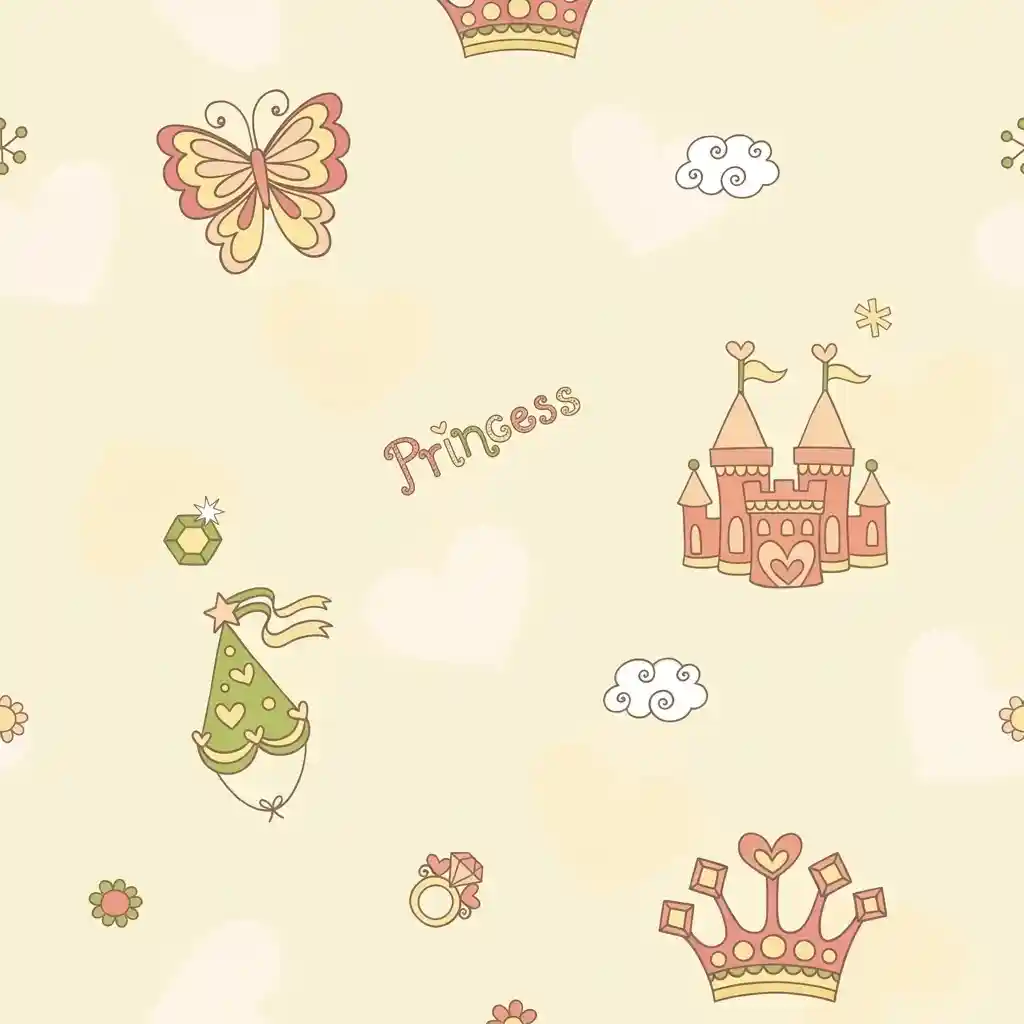 Pink Princess Castle & Crown Kids Wallpaper 1