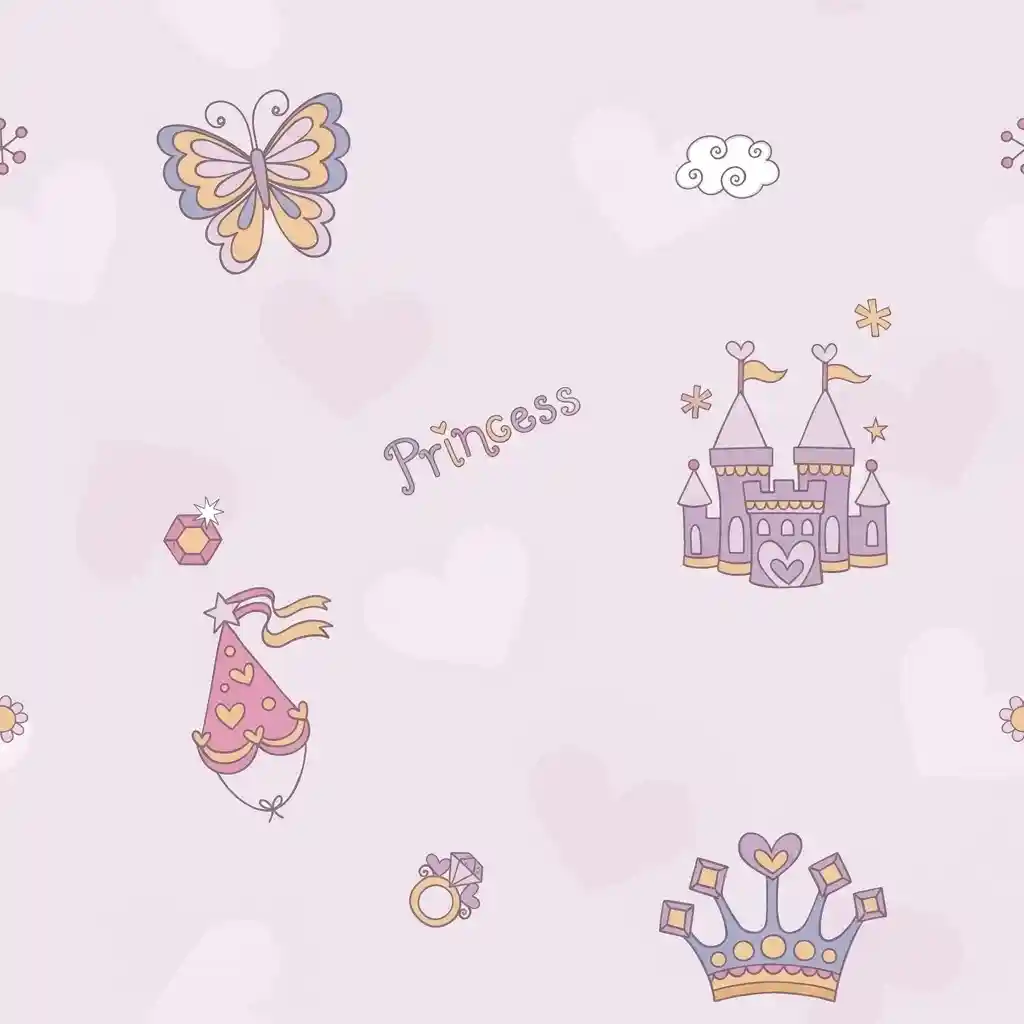 Pink Princess Castle & Crown Kids Wallpaper 2