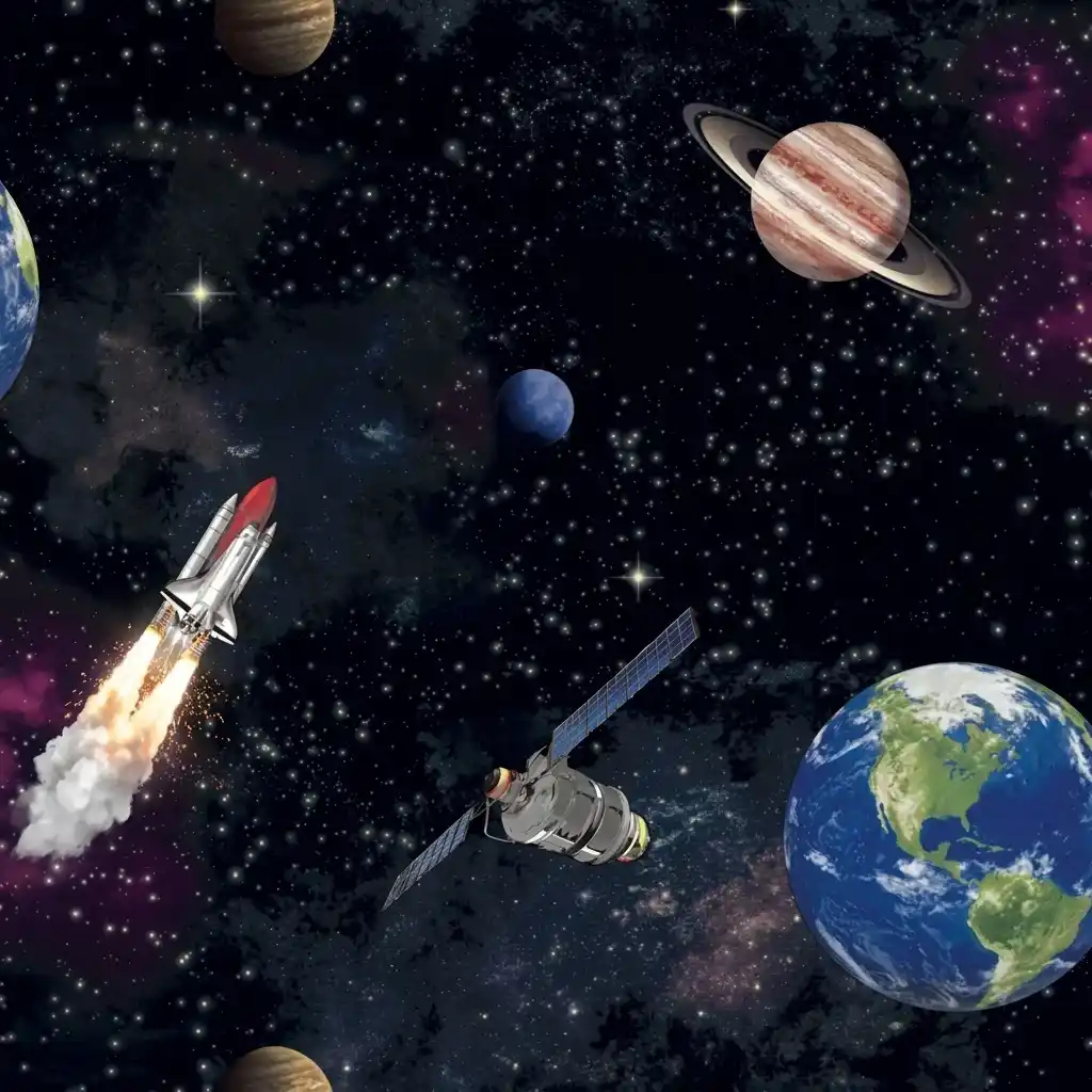 Space Planets & Rockets Kids Wallpaper 3